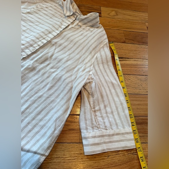 Chico's Striped 3/4 Sleeve 100% Linen Button Down Shirt Womens Sz 3P Beige/White - Picture 11 of 12